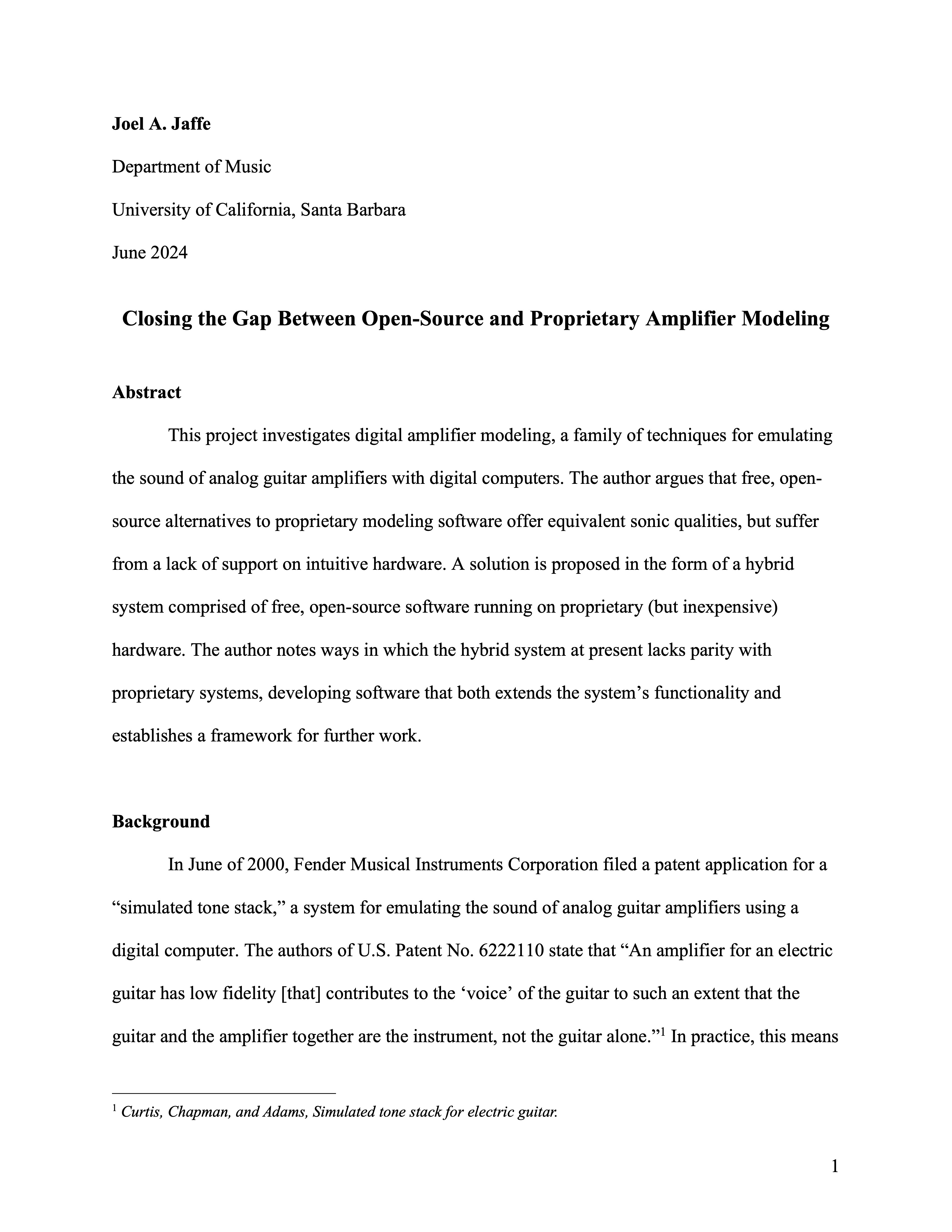A paper entitled Closing the Gap Between Open-Source and Proprietary Amplifier Modeling.